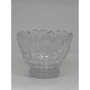 VTG 1986 FTDA Satin Hearts 24% Lead Crystal Bowl / Vase Square Cut